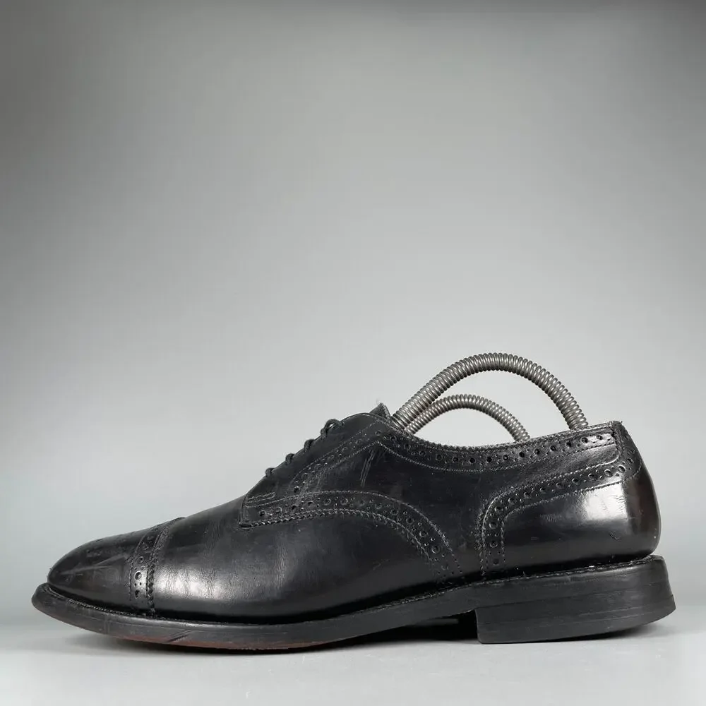 Allen Edmonds Sanford Mens 7.5 D Black Leather Wingtip Cap Toe Oxford Dress Shoe